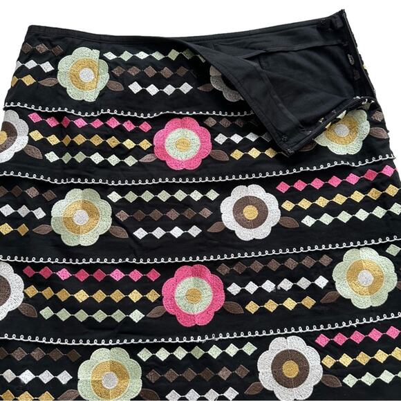 Etcetera Skirt Black Multicolored Floral Embroidered Tiered Pencil Skirt Size 6 - Picture 4 of 9